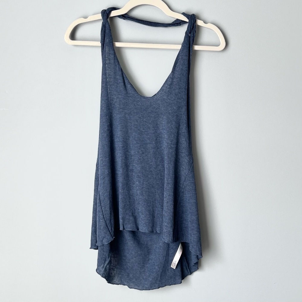 Free People Enough Said Ribbed Halter Top | Ocean Heather Blue | Size S